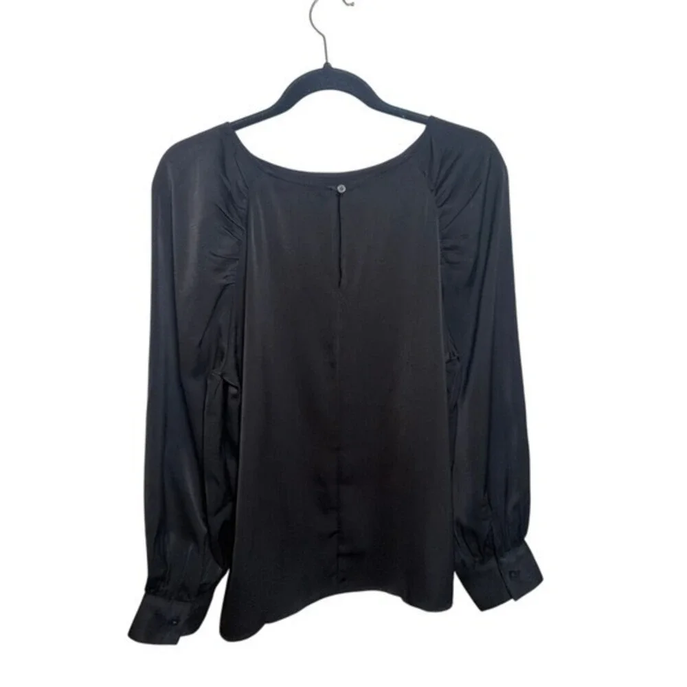 Banana Republic Women's Top Size M Black Puff Sleeve Collar Minimalist Office